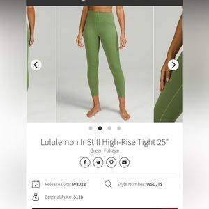 Lululemon Instill HR tight 25” sz 6 in green foliage